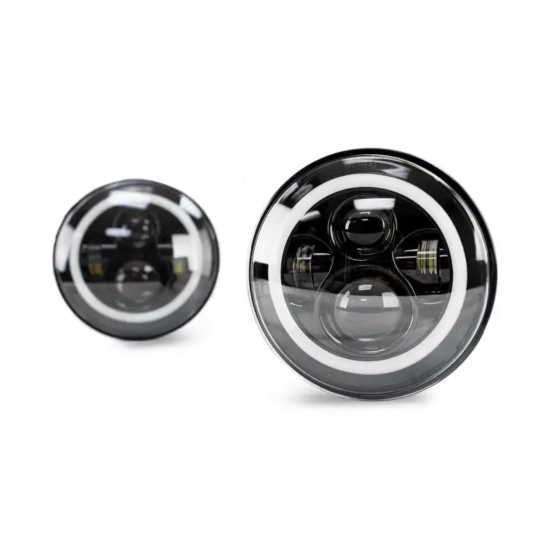 Black and white LED projector headlights for Jeep Wrangler JK with Angel Eyes