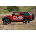 DV8 Offroad 07-18 Jeep Wrangler JK Metal Heat Dispersion Hood - Primer Black featuring red Jeep with black and white bumper