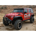Red Jeep Wrangler JK with black and white bumpers from DV8 Offroad Metal Heat Dispersion Hood