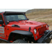 DV8 Offroad 07-18 Jeep Wrangler JK Metal Heat Dispersion Hood - Primer Black, red jeep with black and white bumpers