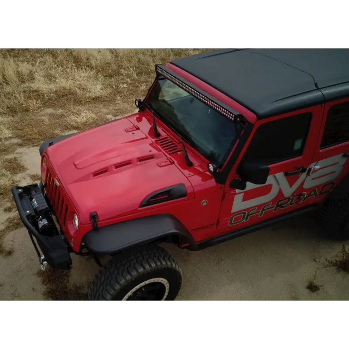 DV8 Offroad Jeep Wrangler JK Metal Heat Dispersion Hood - Red Jeep with Black Top and Bumper