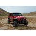 Red Jeep Wrangler JK on dirt road - DV8 Offroad Metal Heat Dispersion Hood