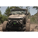 DV8 Offroad 07-18 Jeep Wrangler JK Metal Heat Dispersion Hood - Primer Black driving on rocky trail