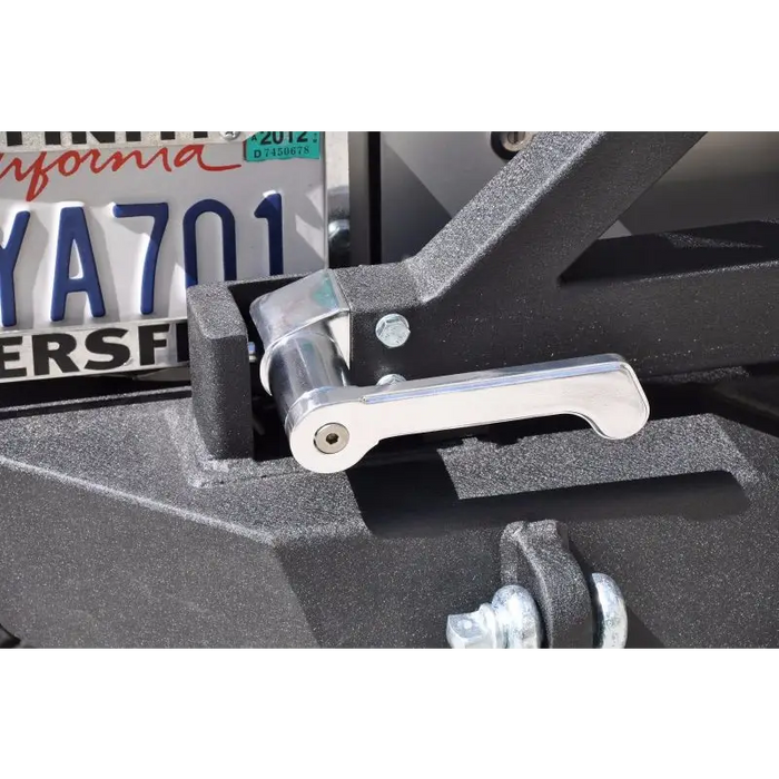 Close up of Jeep Wrangler JK rear bumper bracket with tire carrier