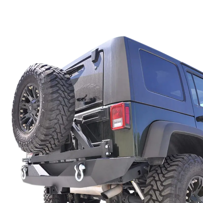 Black Jeep Wrangler JK Rear Aluminum Bumper with Tire Carrier
