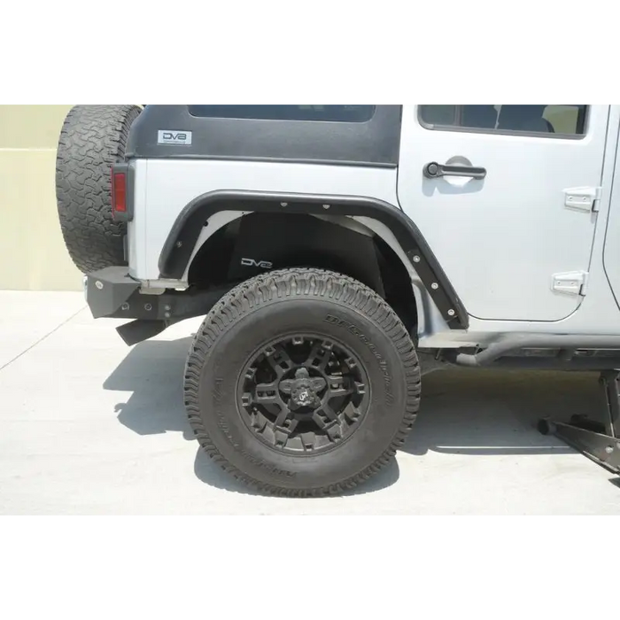 White Jeep with Black Wheels and Tires - DV8 Offroad Rear Inner Fender for Jeep Wrangler JK