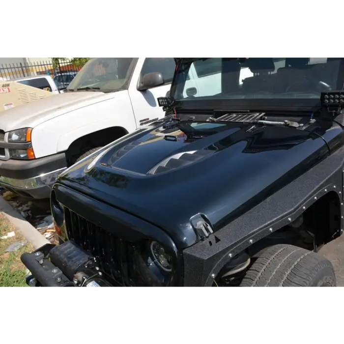 Dv8 offroad 07-18 jeep wrangler jk rubicon 10th anniversary replica hood - black jeep with hood