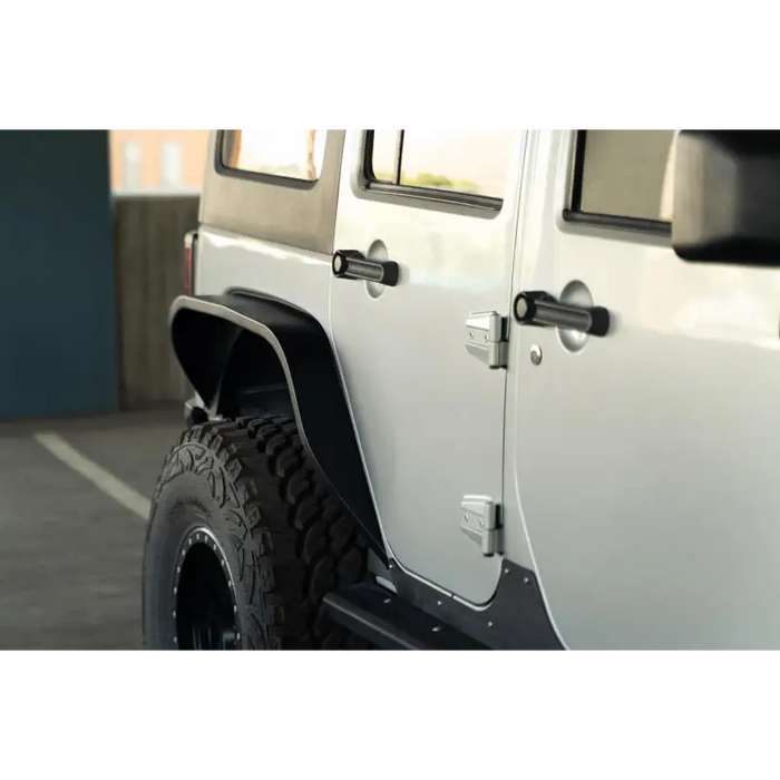 White Jeep with Black Door Handle - DV8 Offroad Slim Fender Flares