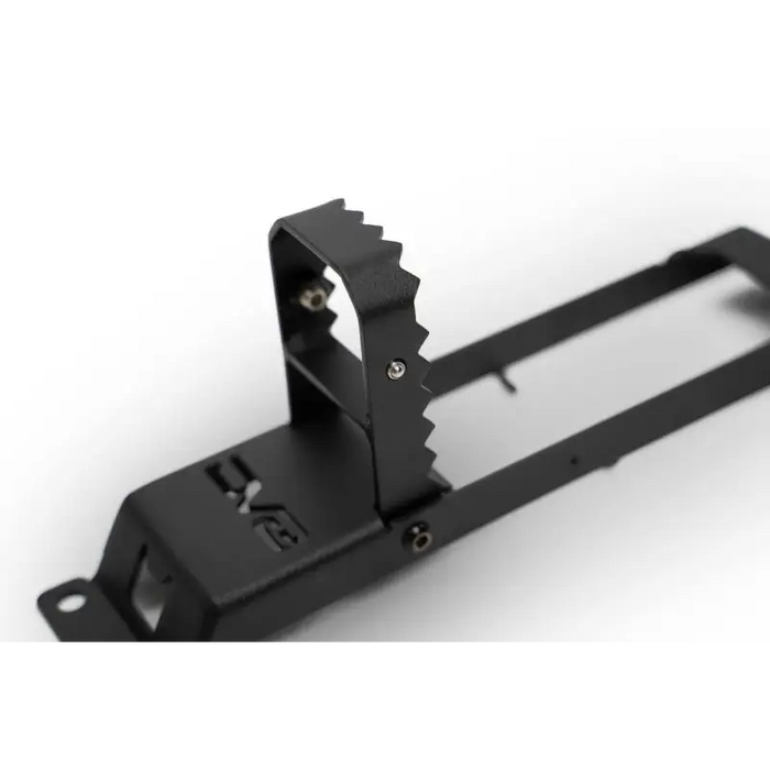 Black metal bracket attached to hinge mounted step for Jeep Gladiator/Wrangler.