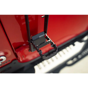 Red truck with hitch mounted step for Jeep Gladiator/Wrangler _(’hinge mounted step’ and ’Jeep Gladiator/Wrangler’ included)_