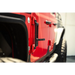 Red Jeep with black bumper and tire in DV8 Offroad 07-23 Jeep Gladiator/Wrangler hinge mounted step