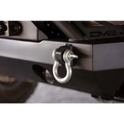 Close up of DV8 Offroad front bumper mount on a Jeep Wrangler with bull bar