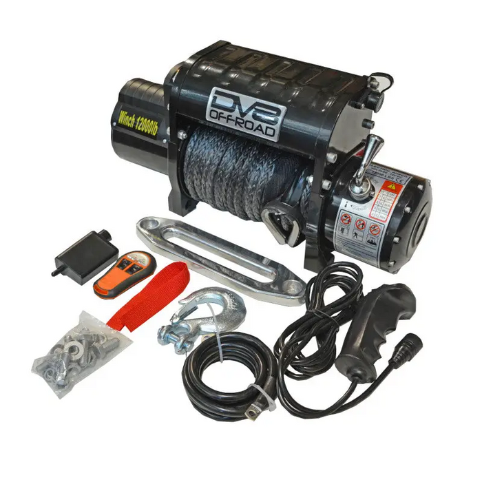 DV8 Offroad 12000 LB Winch with Synthetic Line & Wireless Remote - Black