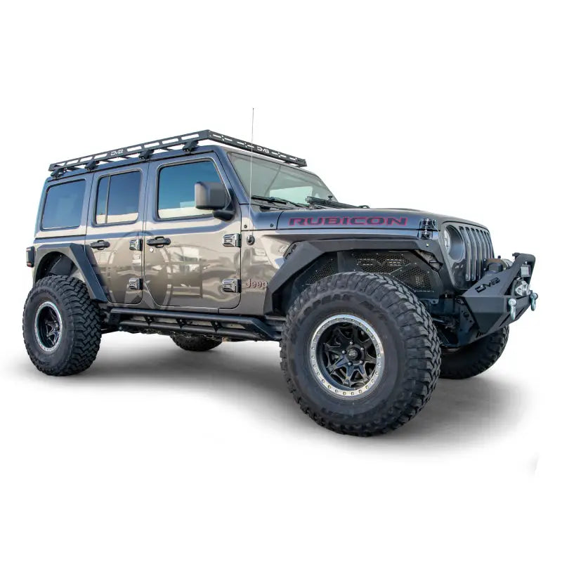 DV8 Offroad black roof rack for Jeep Wrangler JL with large tire carrier