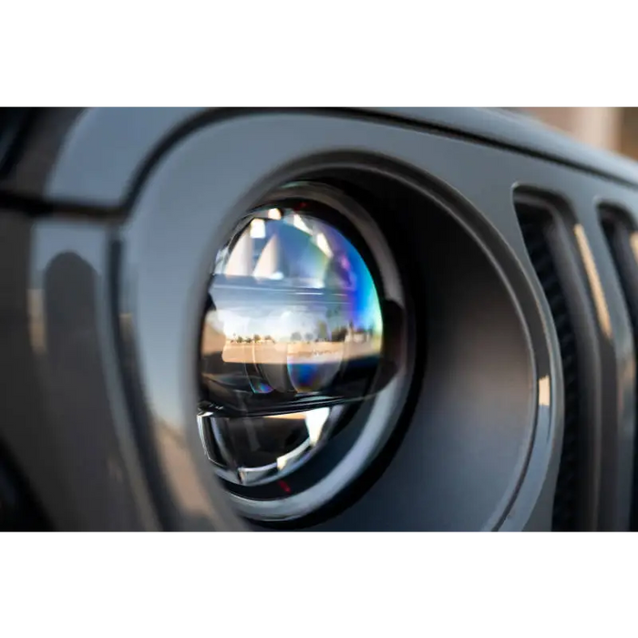 DV8 Offroad LED Projector Headlights rear window view in car - Jeep Gladiator Wrangler.