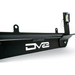 Front bumper bracket with logo on DV8 Offroad spare tire delete kit.