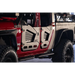 Front door of red Jeep with white and black stripe - DV8 Offroad Spec Series Half Doors