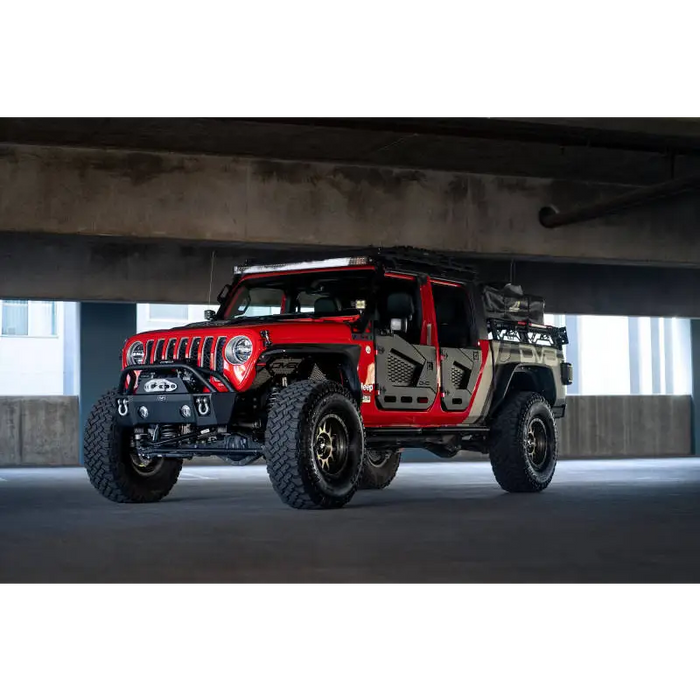 DV8 Offroad red jeep in background with Front Set Half Doors