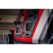 DV8 Offroad Spec Series Half Doors - Rear Set: Front view of open Jeep door.