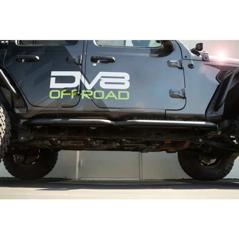 DV8 Offroad Jeep Wrangler JL 4 Door Body/Pinch Weld Mounted Step - Black Jeep with White Decal