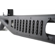 Black plastic front bumper on DV8 Offroad 18-23 Jeep Wrangler JL 4 Door Body/Pinch Weld Mounted Step