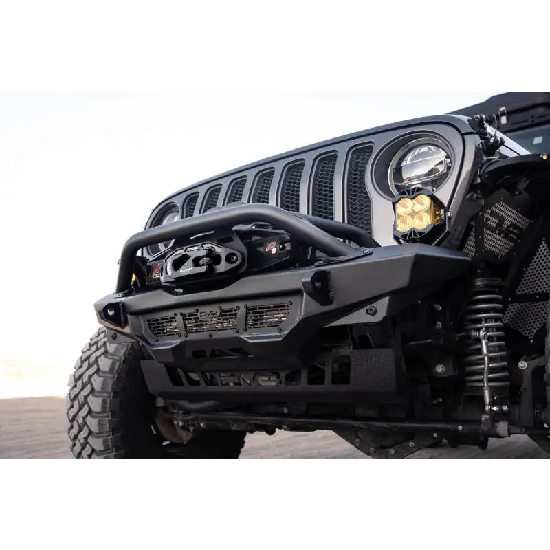 Black Jeep with Light on featured in DV8 Offroad Spec Series Front Bumper