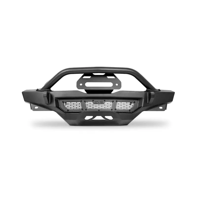 DV8 Offroad Spec Series Front Bumper for Wrangler JL/Gladiator JT - Black bumper on white background