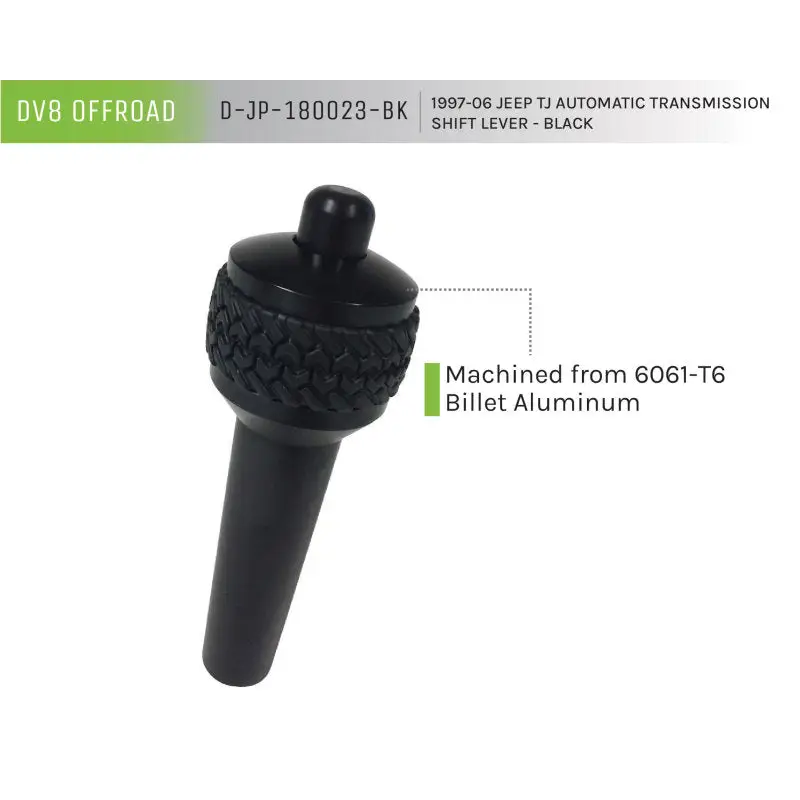 Close up of black microphone cap on DV8 Offroad 1997-06 Jeep TJ Auto Shift Lever