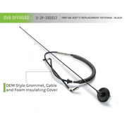 Close-up of black corded stethoscope, DV8 Offroad 1997-06 Jeep TJ Replacement Antenna Black.