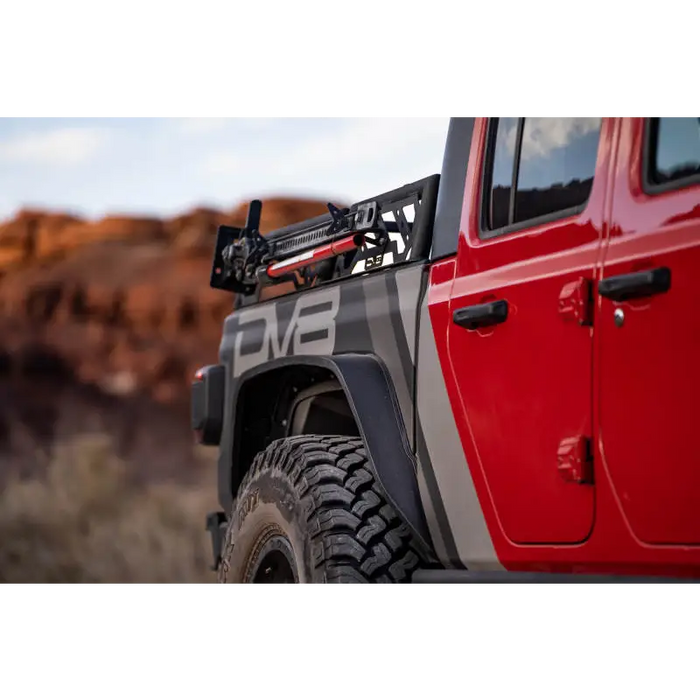 Red Jeep Gladiator JT / Tacoma Overland Bed Rack - Front End View