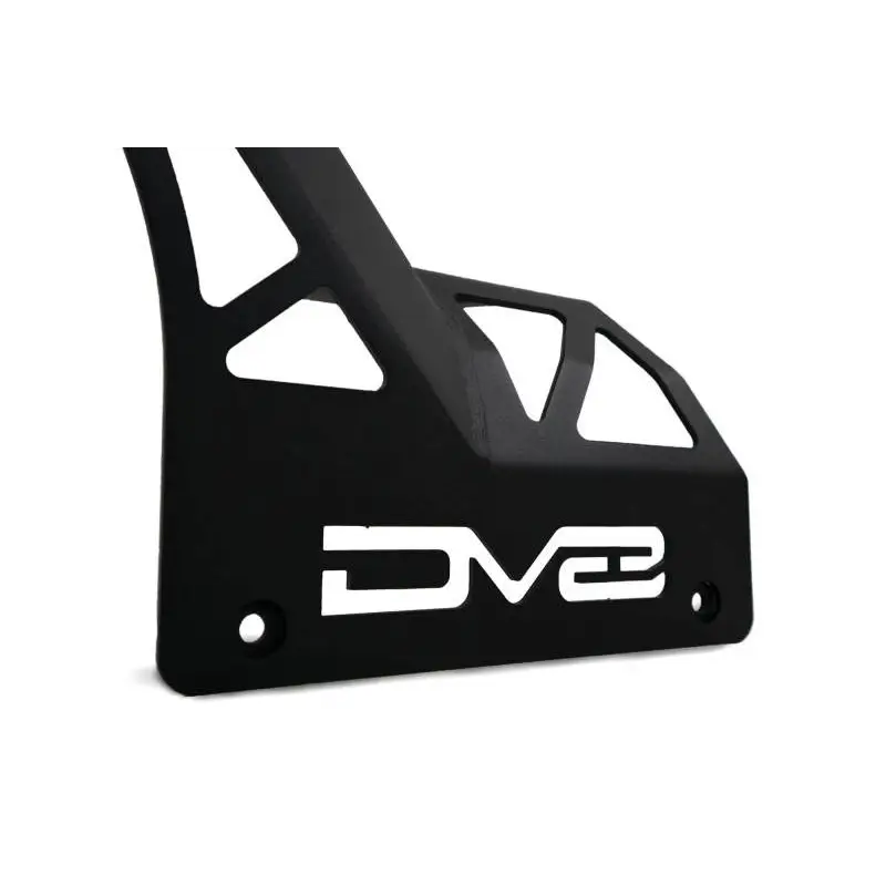 Black vehicle with EVG logo next to DV8 Offroad 20-22 Jeep JL 392 & JT Mojave A-Pillar Light Bar Mount
