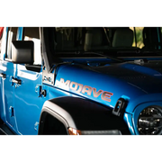 Blue Jeep with ’love’ decal on A-Pillar Light Bar Mount for Jeep JL 392 & JT Mojave