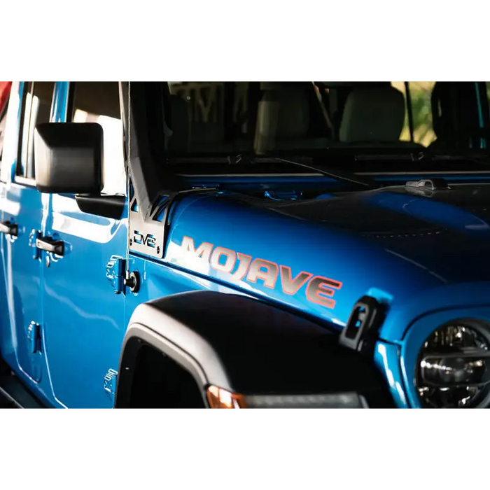 Blue Jeep with ’love’ decal on A-Pillar Light Bar Mount for Jeep JL 392 & JT Mojave