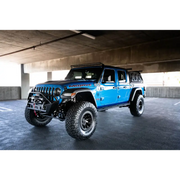 DV8 Offroad A-Pillar Light Bar Mount for Jeep JL 392 & JT Mojave parked in lot with blue paint job