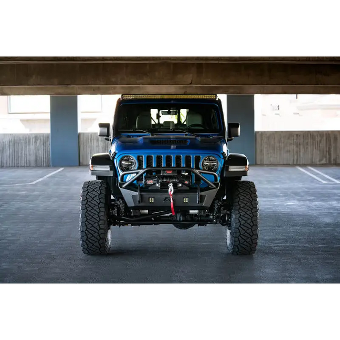 DV8 Offroad 20-22 Jeep JL 392 & JT Mojave A-Pillar Light Bar Mount with parked jeep in garage