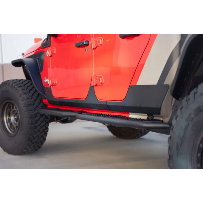 Red Jeep Gladiator JT with Black Bumper and Tire - DV8 Offroad Rock Skins