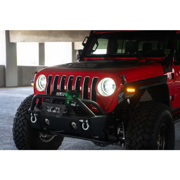 Red Jeep with Light on DV8 Offroad Slim Fender Flares