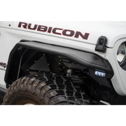 White Jeep Gladiator JT with black bumper and red logo - DV8 Offroad Spec Series Fender Flares