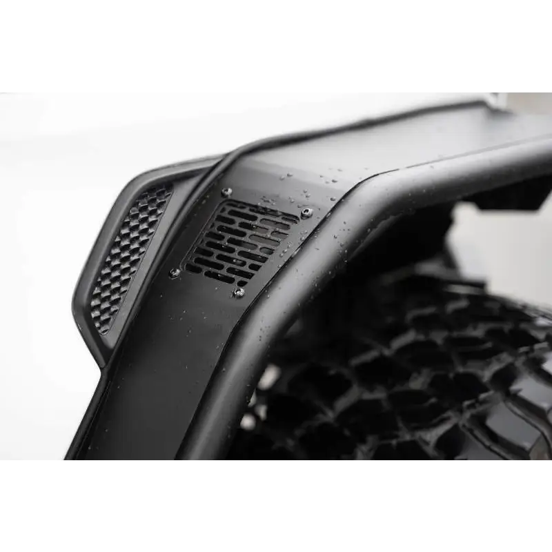 Front bumper shown without cover on DV8 Offroad 20-23 Jeep Gladiator JT Spec Series Fender Flares.