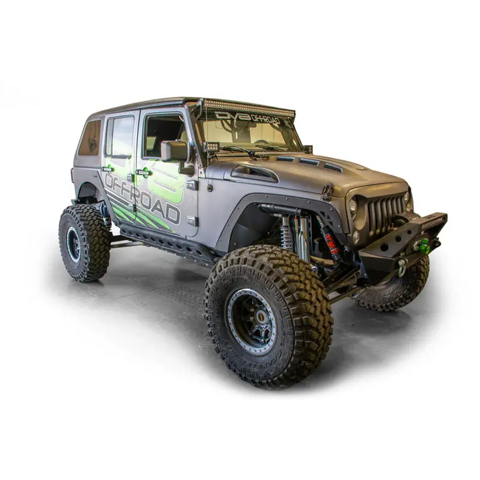 Gray Jeep with Green and White Stripe - DV8 Offroad 2007-2018 Jeep Wrangler Fender Delete Kit