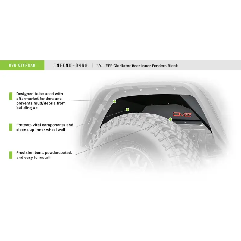 DV8 Offroad Jeep Gladiator Rear Inner Fenders - Black.