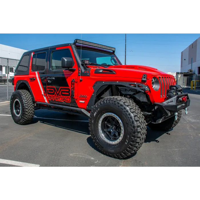 DV8 Offroad 2018+ Jeep JL Fender Delete Kit - Arafed red jeep with black top and bumper