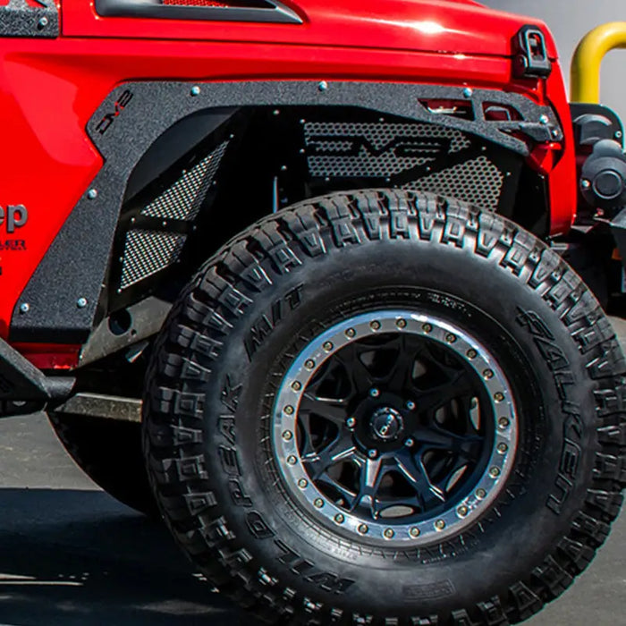 Red Jeep with big tire - DV8 Offroad 2018+ Jeep JL Fender Delete Kit