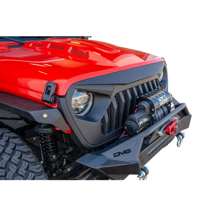 Red Jeep with Black Bumper - DV8 Offroad JL Gladiator Angry Grill