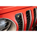 Red Jeep JL grill with black grill and amber marker lights