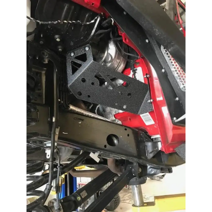 Close up of red framed motorcycle with black bumper, DV8 Offroad 2018+ Jeep JL / JT Engine Bay Compressor Mount