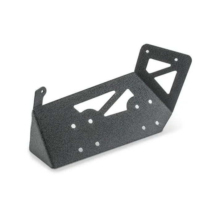 Black plastic bracket with holes for DV8 Offroad 2018+ Jeep JL / JT Engine Bay Compressor Mount.