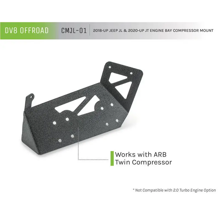 Diagram showcasing compressor work on DV8 Offroad 2018+ Jeep JL / JT Engine Bay Compressor Mount