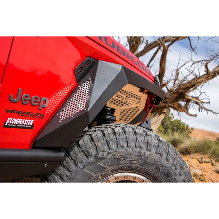 DV8 Offroad 2018+ Jeep Wrangler JL Armor Fenders with LED Turn Signal Lights installed on car