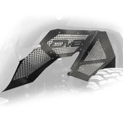 Black motorcycle front fender cover for Jeep Wrangler JL by DV8 Offroad.